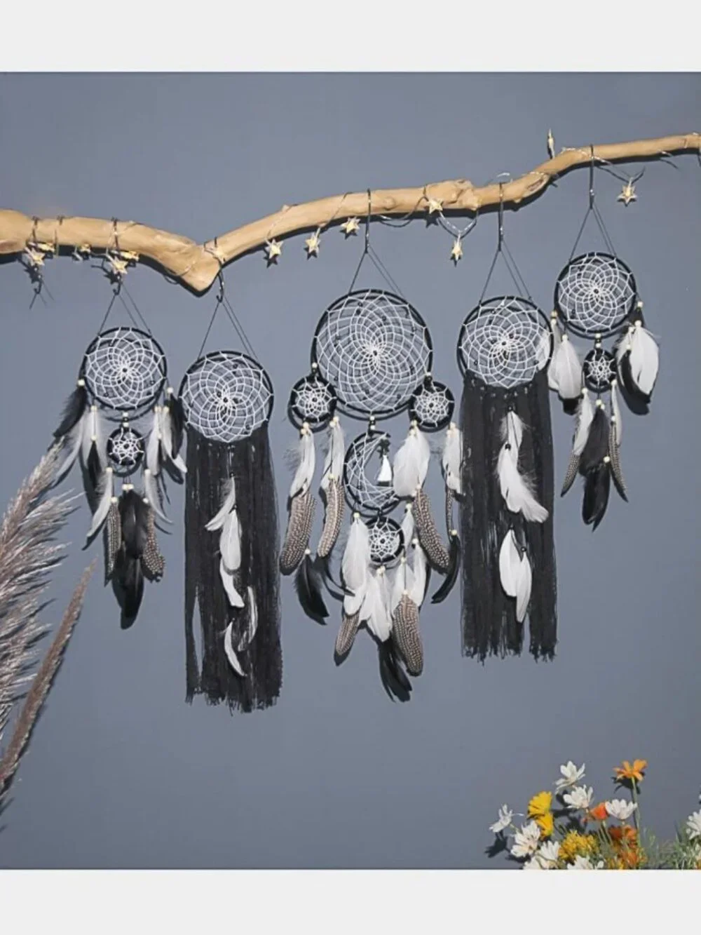 5 Pack Boho Moon Phase Dreamcatchers - Macrame Wall Decor for Home & Bedroom